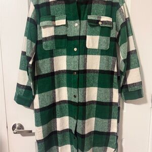 Fashion Nova Green and Cream Plaid Coat